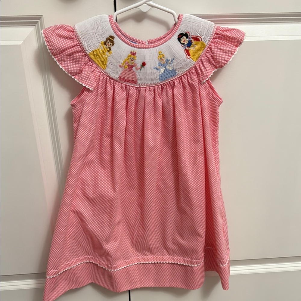 Pink Smocked Dress with Princess Embroidery